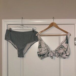 SHEIN green and white striped bikini set